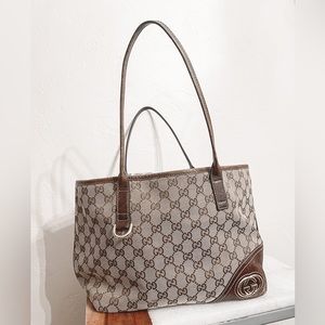 Gucci Monogram GG Canvas & Leather Britt Tote Bag